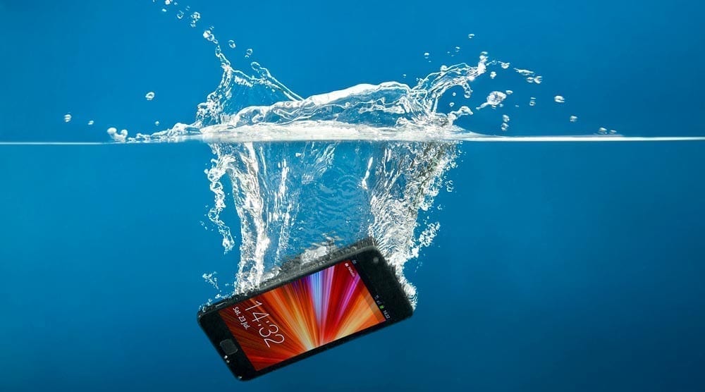 An iphone falling into water